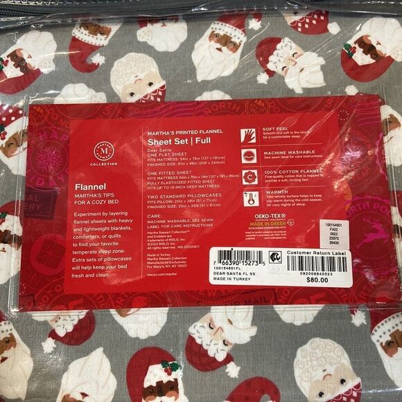 Martha Stewart Collection Printed Cotton Flannel 4-Pc. F Dear Santa, Full - Picture 3 of 5